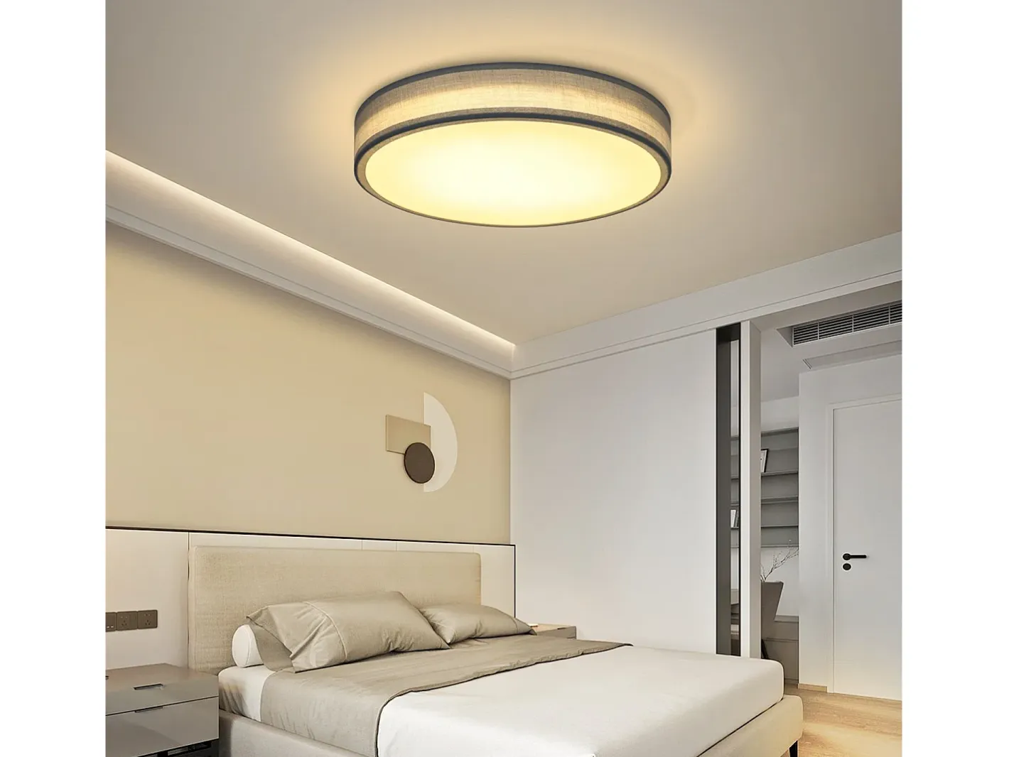 New NETTLIFE Plafón LED para habitación, lámpara de techo con pantalla difusora de tejido moderno, redondo, 3000K, 12W Verde claro