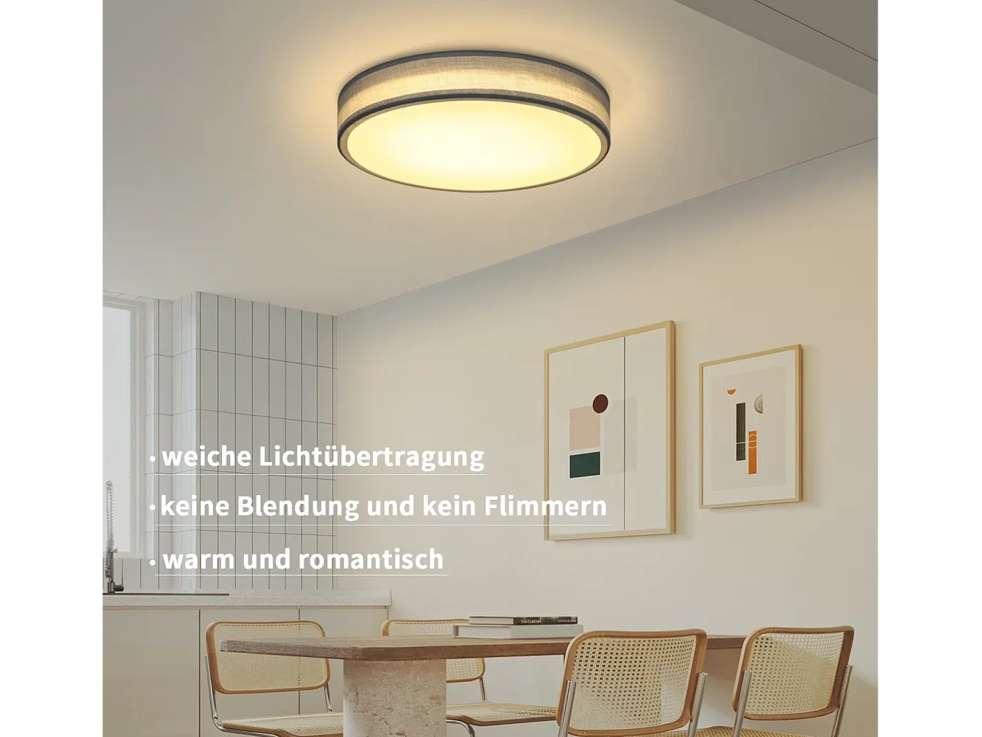 New NETTLIFE Plafón LED para habitación, lámpara de techo con pantalla difusora de tejido moderno, redondo, 3000K, 12W Verde claro