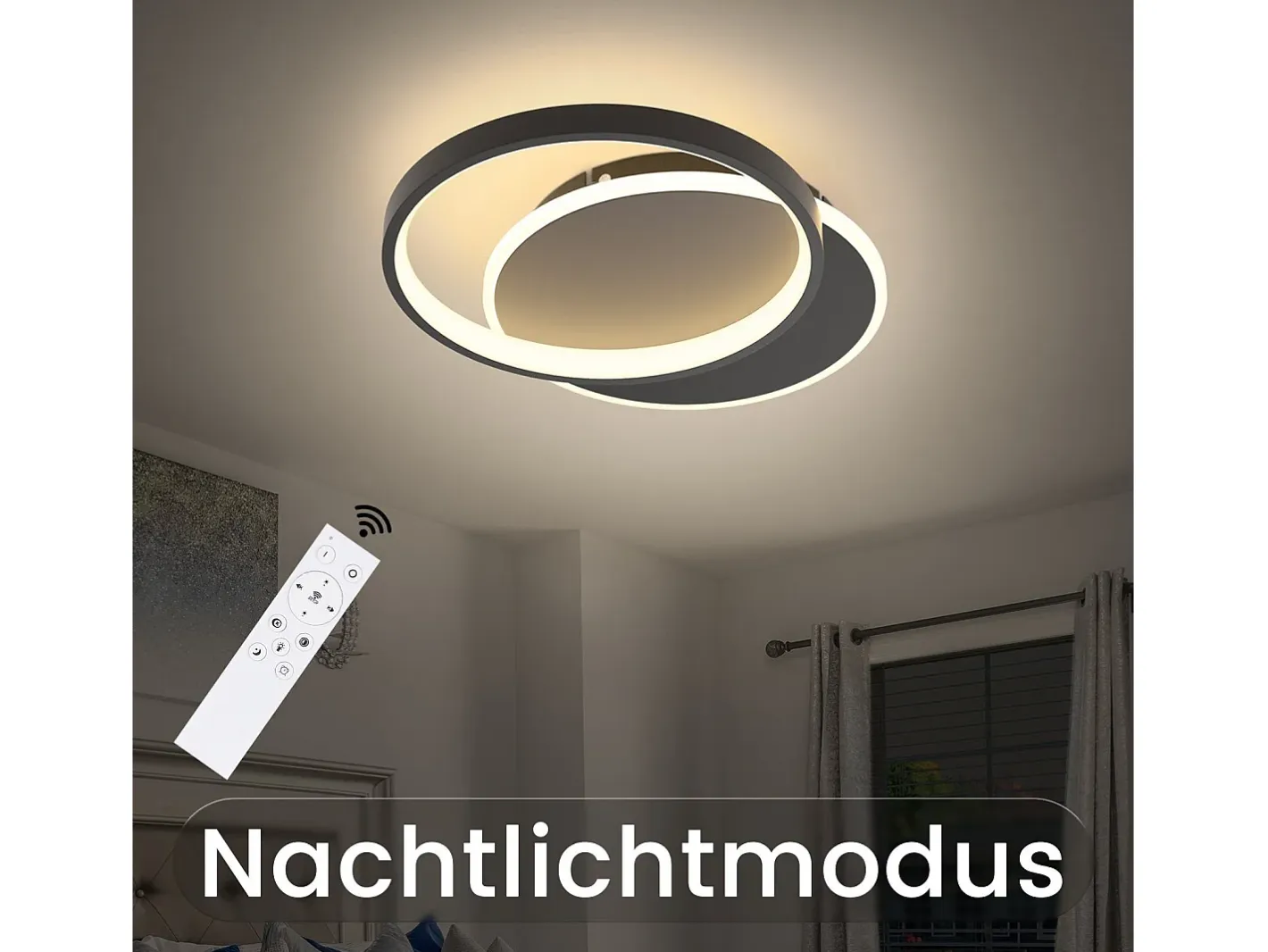 NETTLIFE Plafón-Plafón LED para salón, dimmable, moderno, con mando a distancia para el pasillo. Negro
