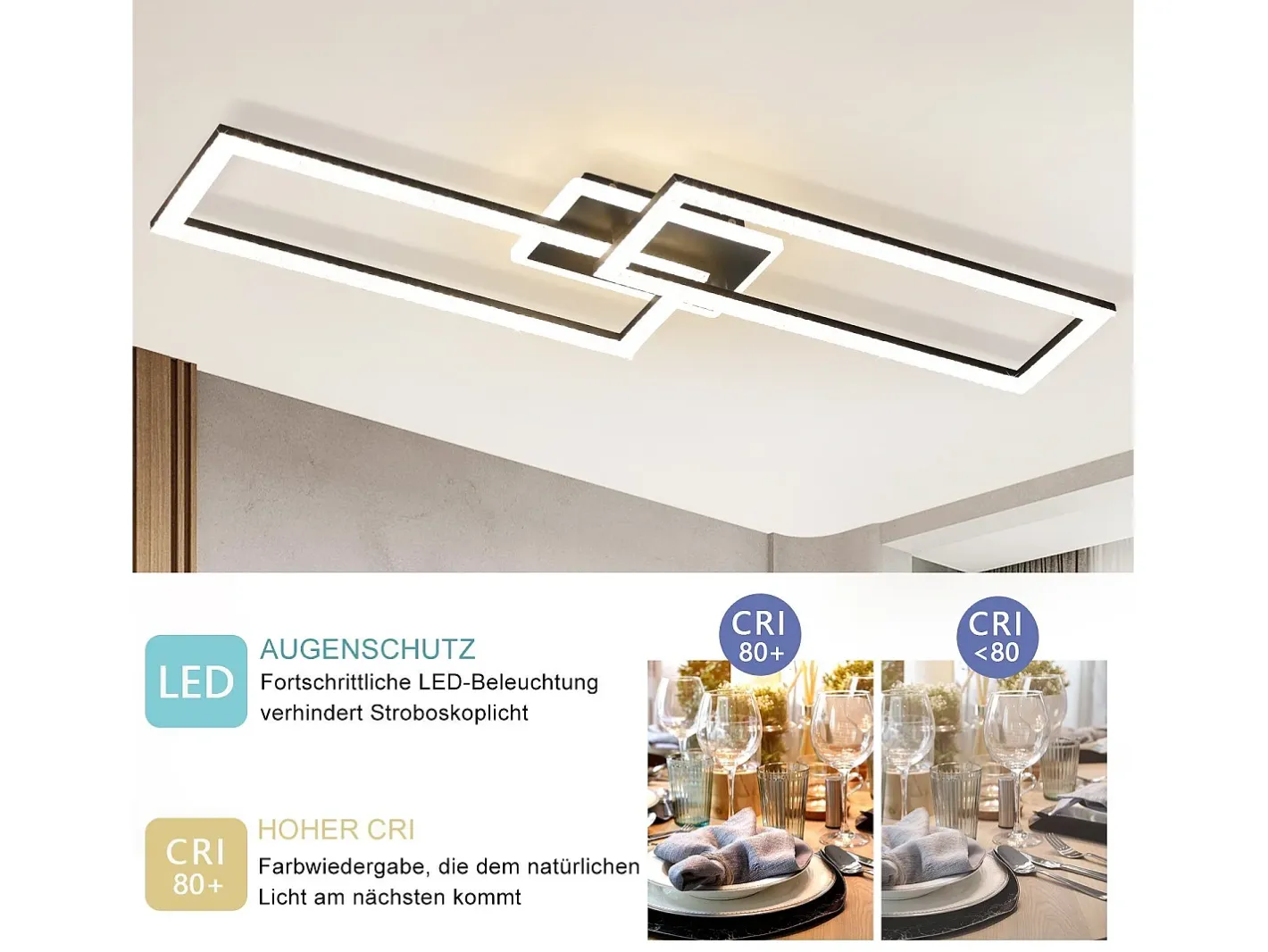 NETTLIFE Plafón-Plafón LED regulable diseño moderno 56W Negro