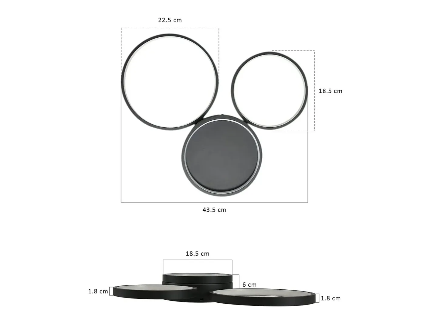 NETTLIFE Plafón LED 22W Dormitorio Blanco Cálido con 3 Anillos Diseño Decoración Moderna para Salón Habitación Infantil Negro
