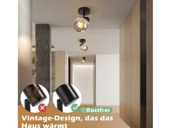 NETTLIFE Plafón para salón, plafón negro, 1 bombilla E14, plafón de vidrio retro, plafón vintage. Gris