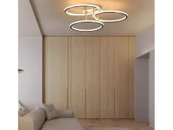 Sale NETTLIFE Plafóndido LED Moderno, Diseño de Anillos, Luz Blanca Cálida 3000K, 41W, 3 Llames. Plateado