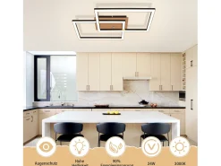 NETTLIFE Plafóndoro LED Moderno, Plafóndoro de Madera, 3000K, Blanco Cálido, , Diseño Rectangular, 24W. Negro Hot