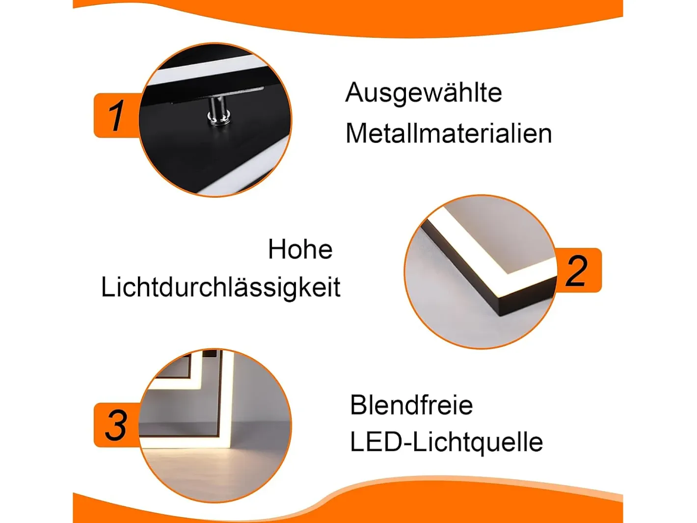 NETTLIFE Plafóndrico LED de 32W, blanco cálido moderno, 3000K. Negro