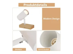 NETTLIFE Plafónero de techo, 1 bombilla, lámpara de pasillo de madera, pasillo blanco, moderno plafónero de metal, GU10, 350° para. Marru00f3n