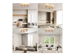 NETTLIFE Plafonario de 3 focos, aspecto negro, de madera - plafonario E14 giratorio 350°,máximo 4 bombillas de 25 w, moderno para salón, dormitorio y cocina. Blanco New