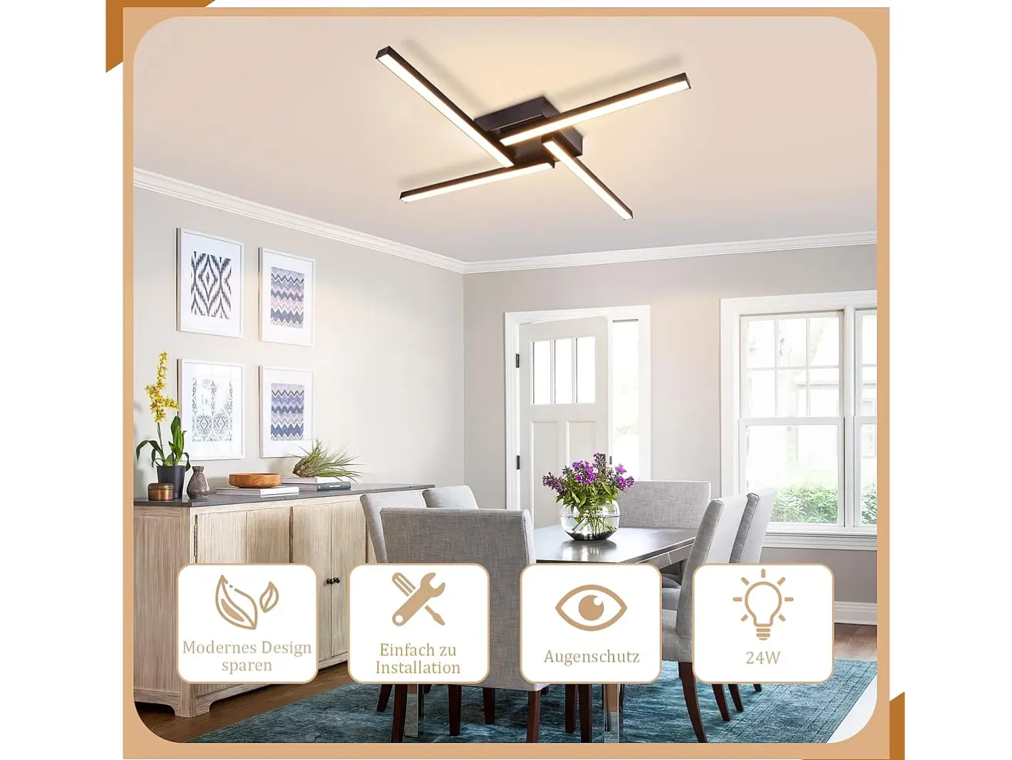 NETTLIFE Plafón-Plafonario LED de 24W, diseño moderno, 3000K, luz blanca cálida. Blanco