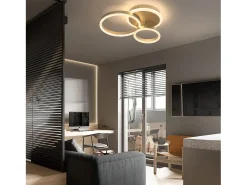 NETTLIFE Plafonario LED de intensidad variable, diseño en anillo, con mando a distancia moderno, 46W. Dorado