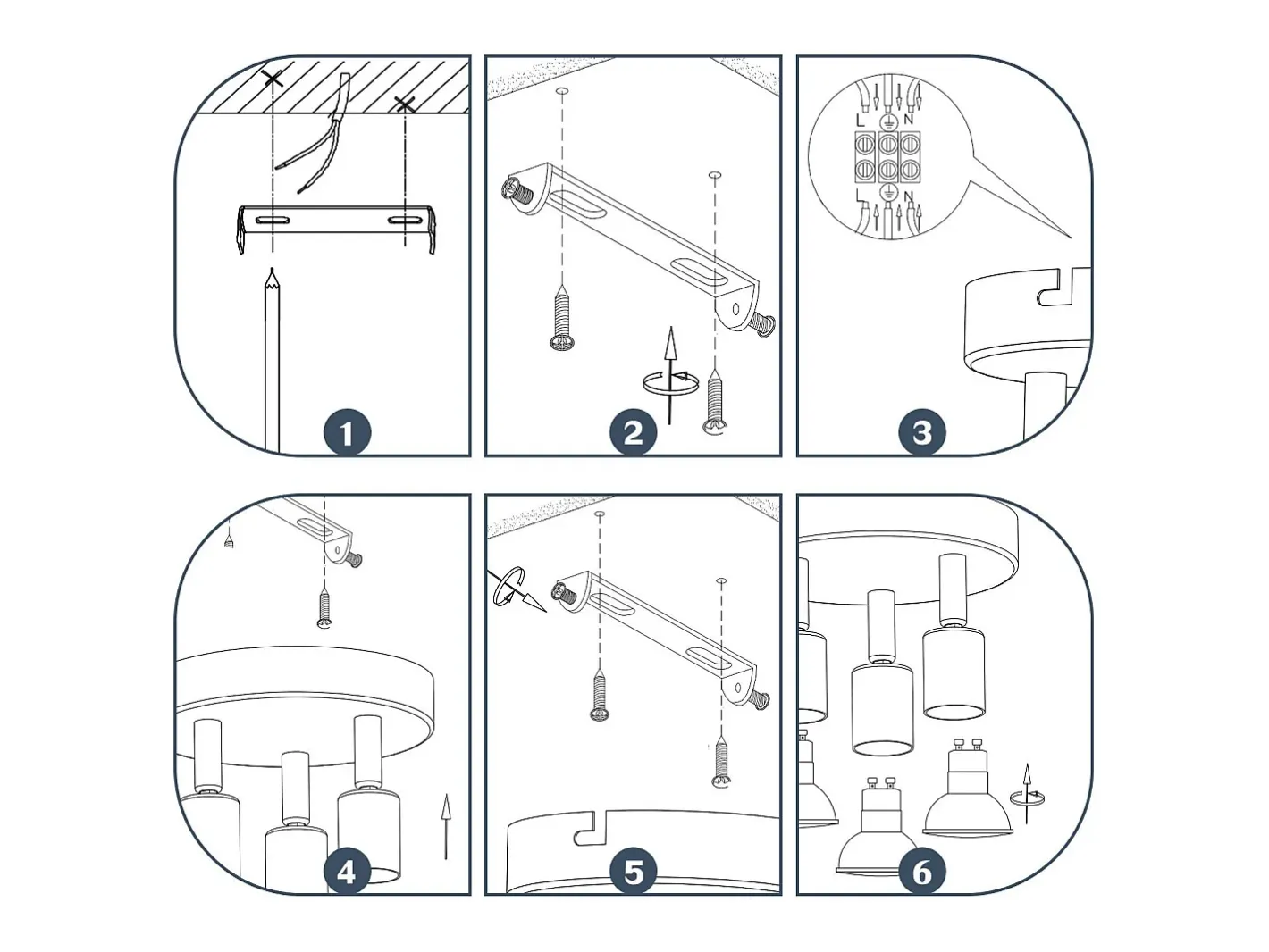 NETTLIFE Plafón-Plafonario LED GU10 - 3 Luces de Techo Redondas Modernas, Luces de Techo de 350° para Cocinas, Pasillos, Habitaciones y Salones - Sin Bombilla, Cromado Plateado