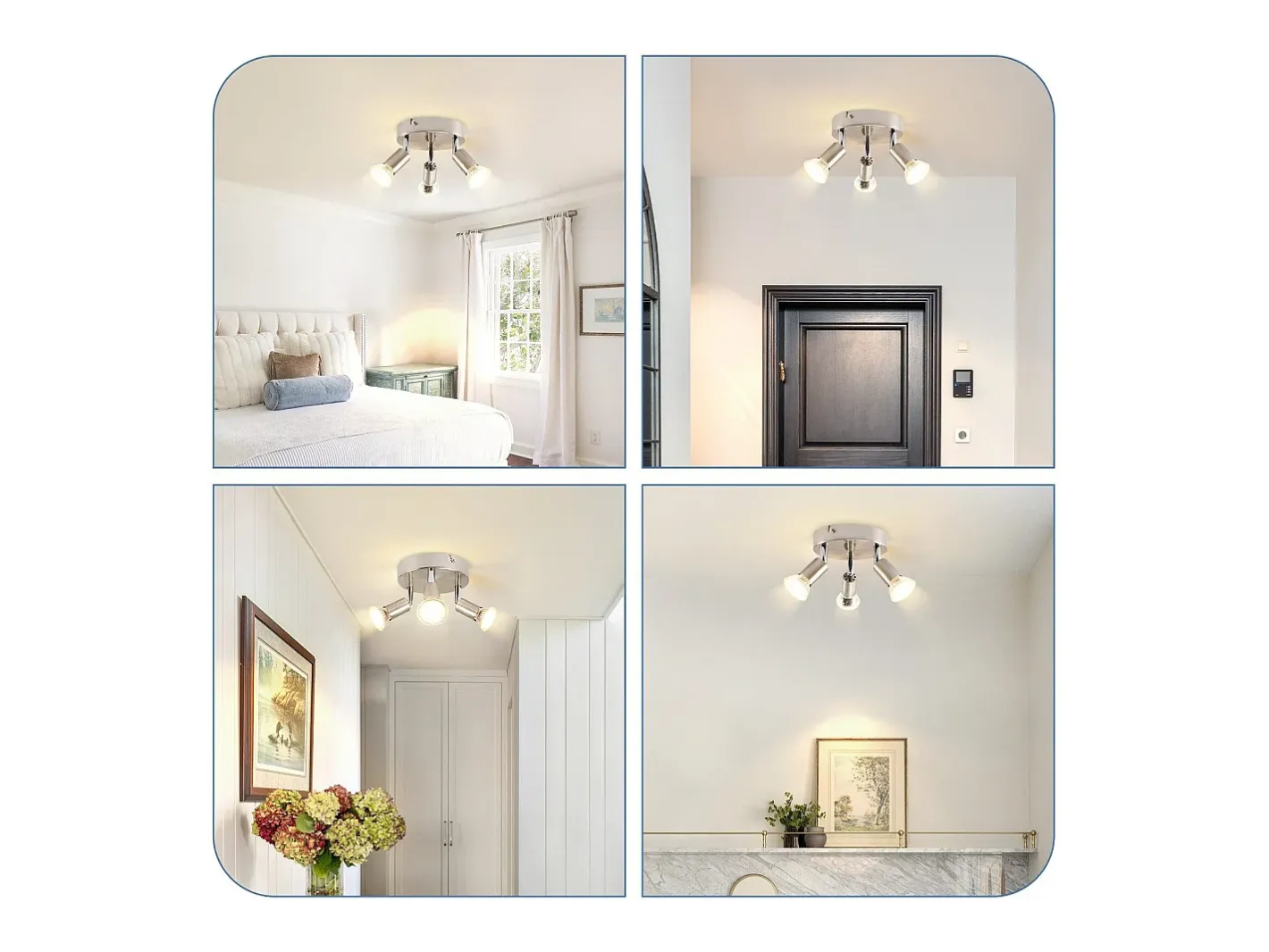 NETTLIFE Plafón-Plafonario LED GU10 - 3 Luces de Techo Redondas Modernas, Luces de Techo de 350° para Cocinas, Pasillos, Habitaciones y Salones - Sin Bombilla, Cromado Plateado