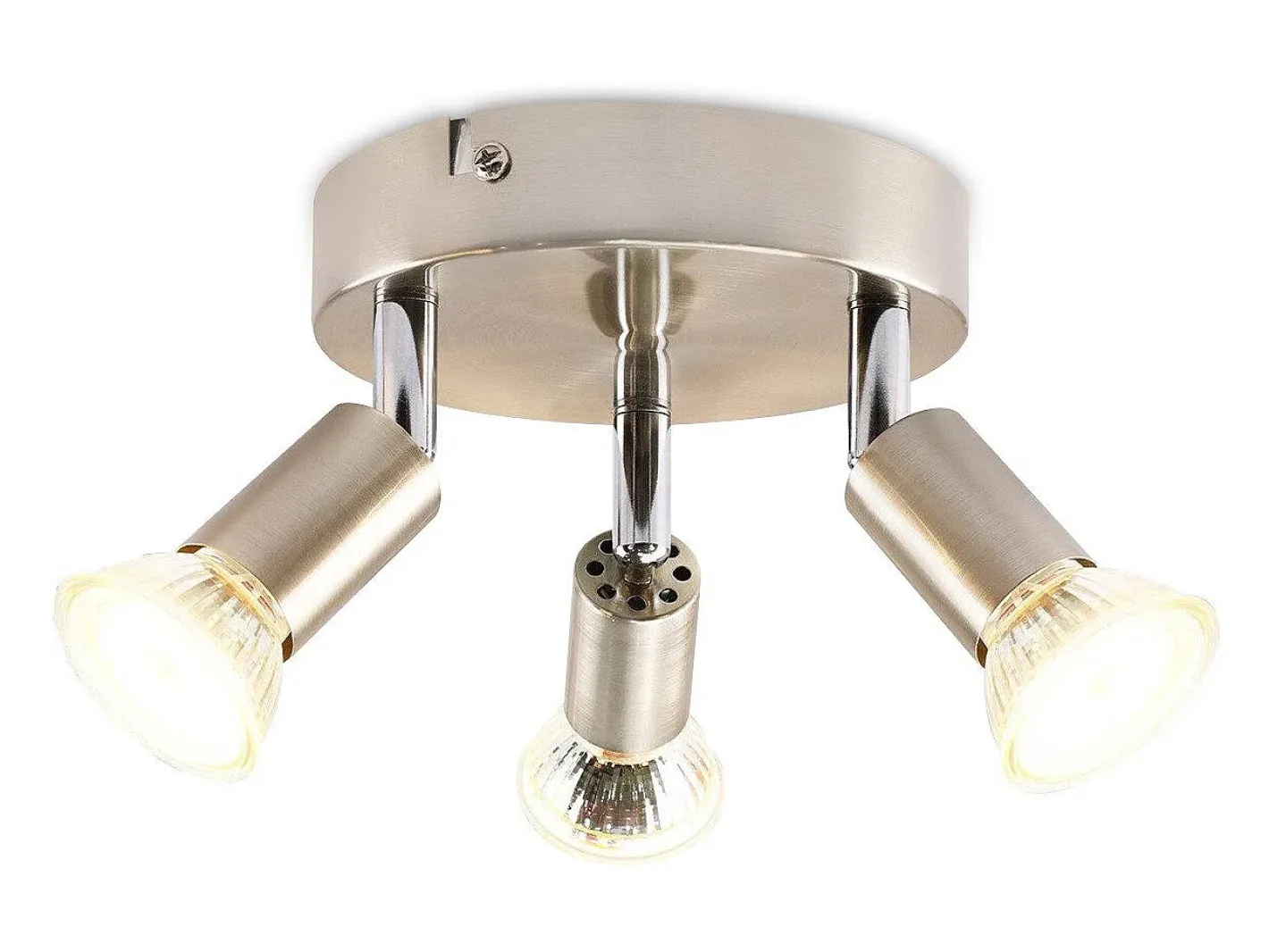 NETTLIFE Plafón-Plafonario LED GU10 - 3 Luces de Techo Redondas Modernas, Luces de Techo de 350° para Cocinas, Pasillos, Habitaciones y Salones - Sin Bombilla, Cromado Plateado