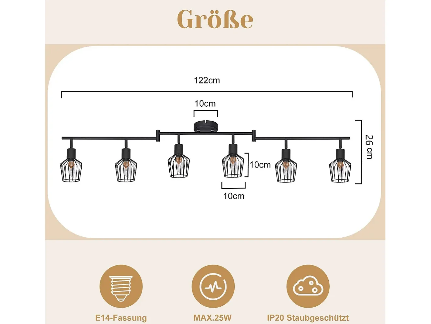 NETTLIFE Plafón-Plafonero E14 de 6 llamas, foco de techo , foco industrial LED giratorio de 350° y regulable en intensidad. Negro
