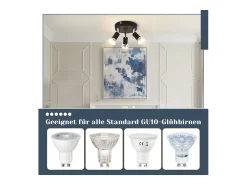 NETTLIFE Plafón-Plafonero LED GU10 - 3 Focos de Techo Redondeados Modernos, Focos de Techo de 350° para Cocinas, Pasillos, Habitaciones y Salones - Sin Bombilla, . Negro