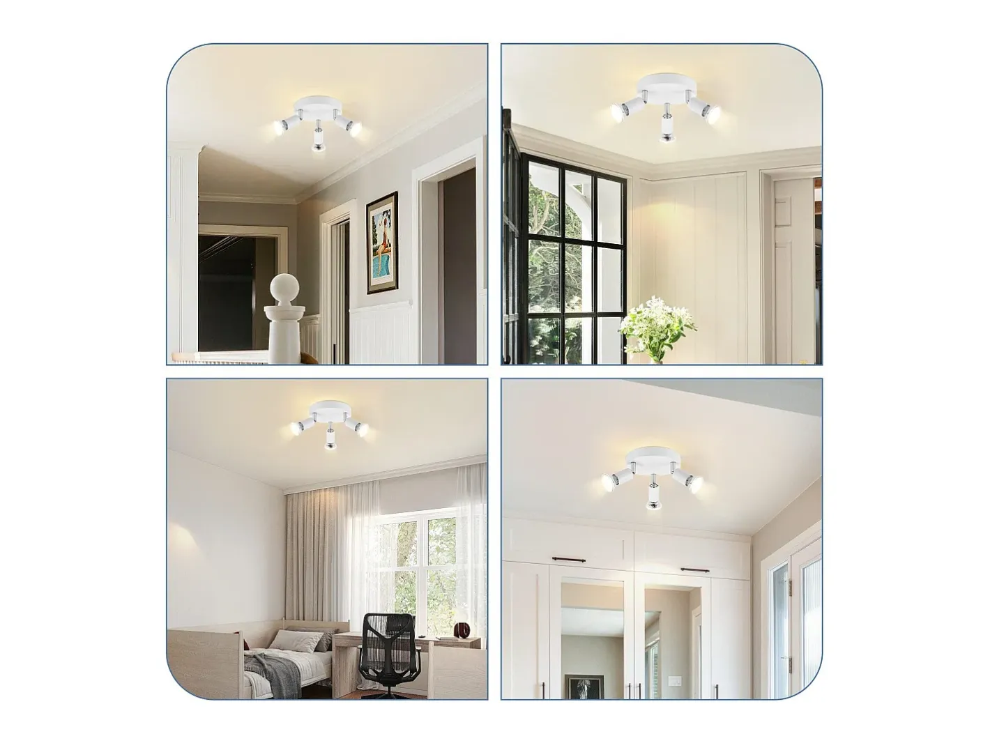 NETTLIFE Plafón-Plafonero LED GU10 - 3 focos redondos modernos para techo, focos para techo de 350° para cocinas, pasillos, dormitorios y salones - sin bombilla blanca Blanco