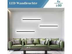 NETTLIFE Aplique Para Pared-Set de 2 apliques de pared para interior 100CM aplique de pared moderno pasillo 32W Negro