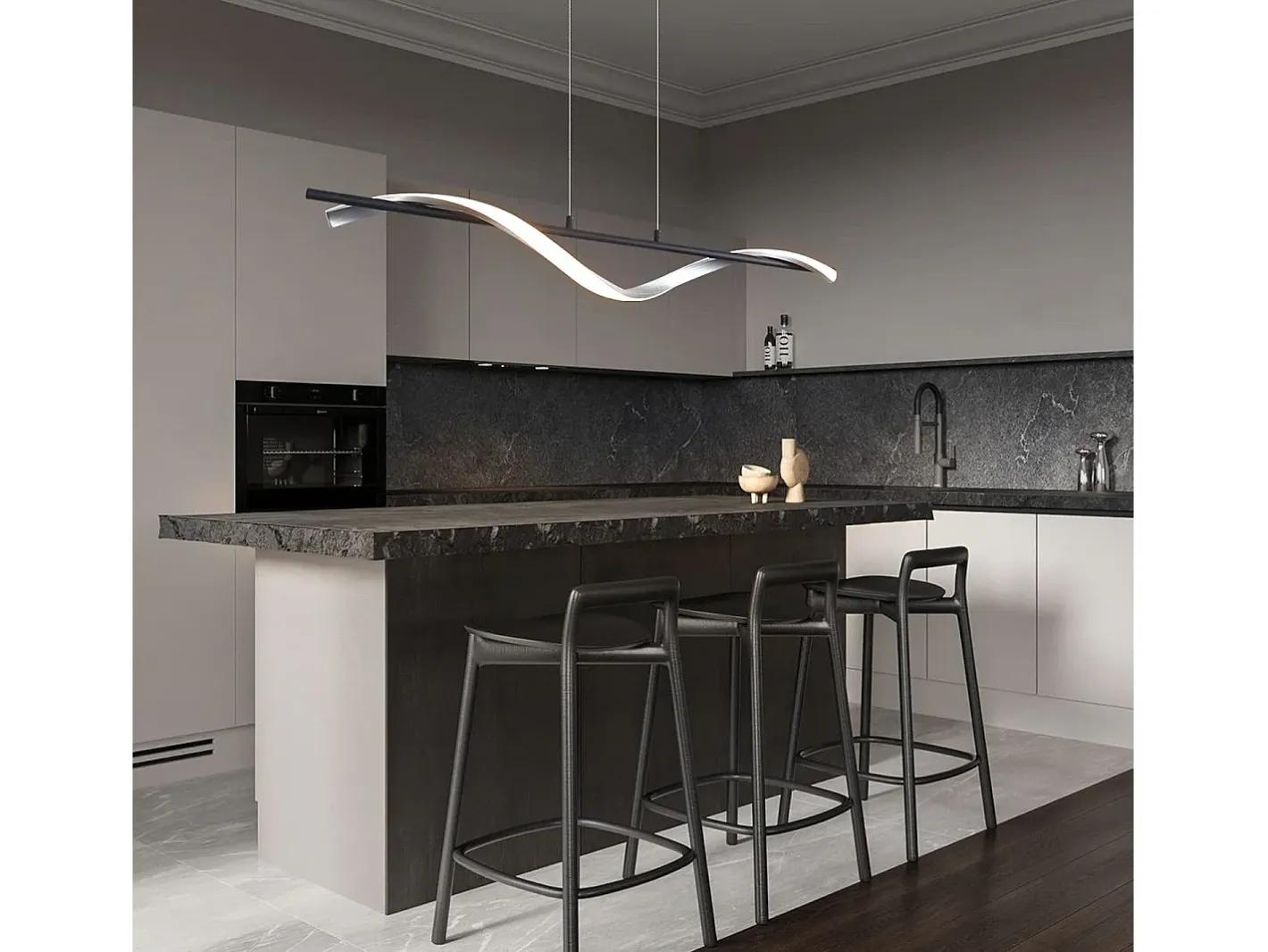 NETTLIFE , soporte moderno de LED regulable, 22 W, de color plateado, diámetro de 100 cm, de aluminio, diseño ondulado, altura ajustable para comedor y dormitorio. Negro Outlet