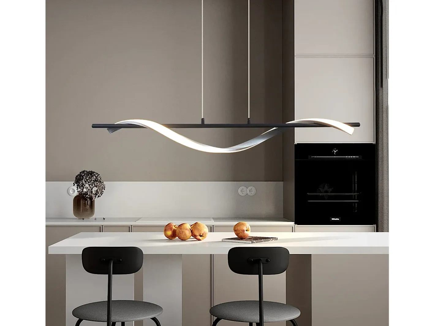 NETTLIFE , soporte moderno de LED regulable, 22 W, de color plateado, diámetro de 100 cm, de aluminio, diseño ondulado, altura ajustable para comedor y dormitorio. Negro Outlet