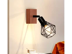 NETTLIFE Spot Lámpara de techo Madera negra E14 Metal vintage Giratorio 350°Máx. 40 W para pasillo salón dormitorio cocina Negro