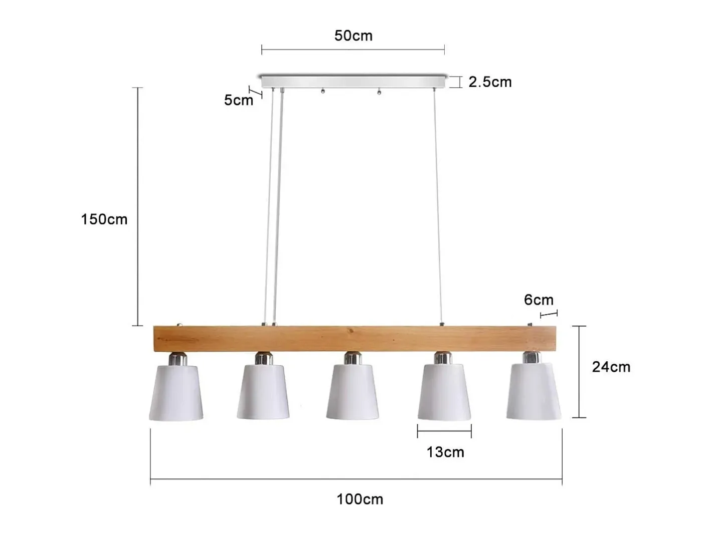 NETTLIFE Suspensión 5 bombillas E27 blanca moderna Lámpara de comedor de metal y madera Diam.102cm para cocina salón pasillo hotel Blanco
