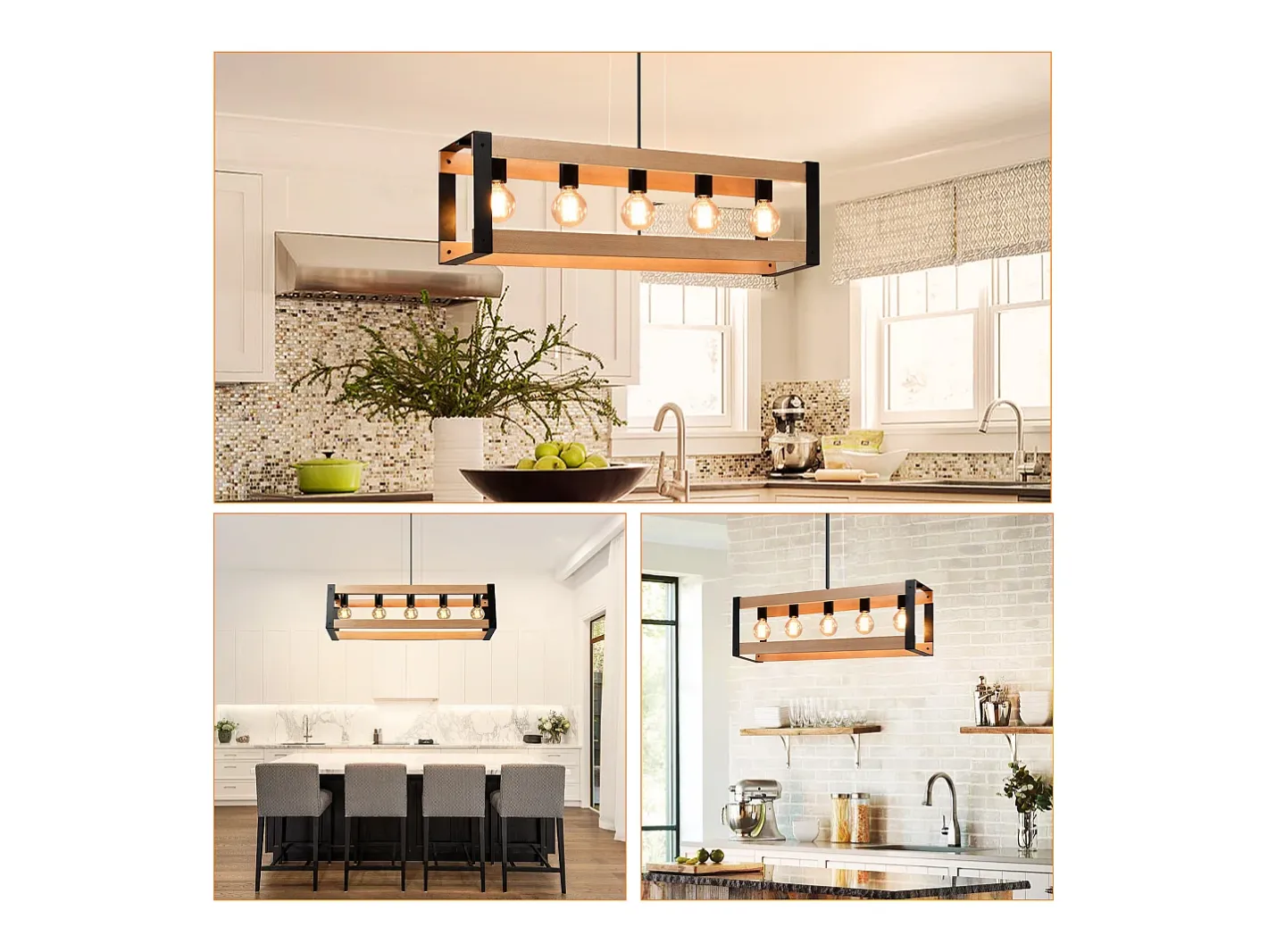 Online NETTLIFE Suspensión de lámpara para comedor vintage de madera negra E27, 5 llamas, mesa para comer industrial. Negro