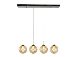 NETTLIFE Suspensión de vidrio ámbar Diam.70cm G9 lámpara de mesa de comedor ajustable en altura con 4 lámparas ámbar lámpara de sala de cocina Marru00f3n Best