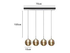 NETTLIFE Suspensión de vidrio ámbar Diam.70cm G9 lámpara de mesa de comedor ajustable en altura con 4 lámparas ámbar lámpara de sala de cocina Marru00f3n Best