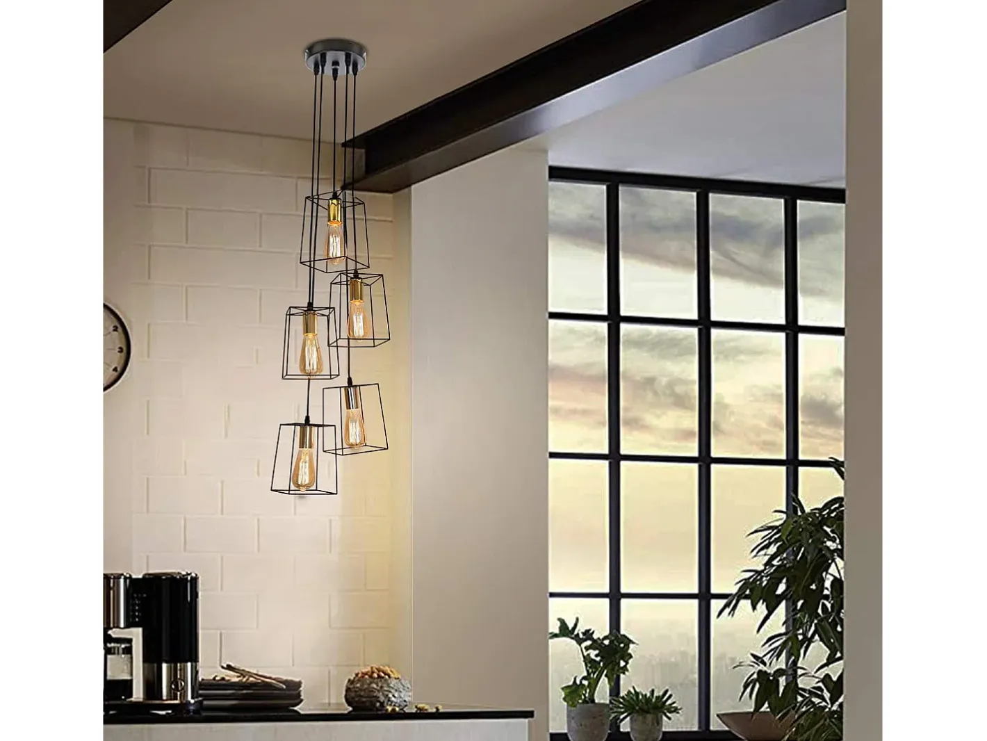 Hot NETTLIFE Suspensión vintage negra, 5 lámparas regulables en altura, de metal, E27 industrial. Negro