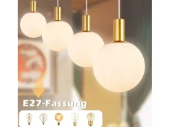 Clearance NETTLIFE Suspensiones de vidrio E27, Suspensión de 4 luces, colgante, Altura regulable, Lámpara colgante moderna Blanco