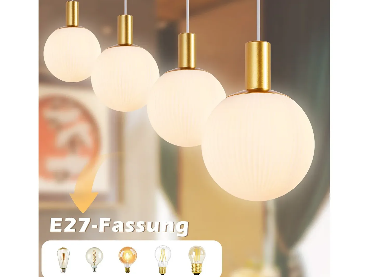 Clearance NETTLIFE Suspensiones de vidrio E27, Suspensión de 4 luces, colgante, Altura regulable, Lámpara colgante moderna Blanco