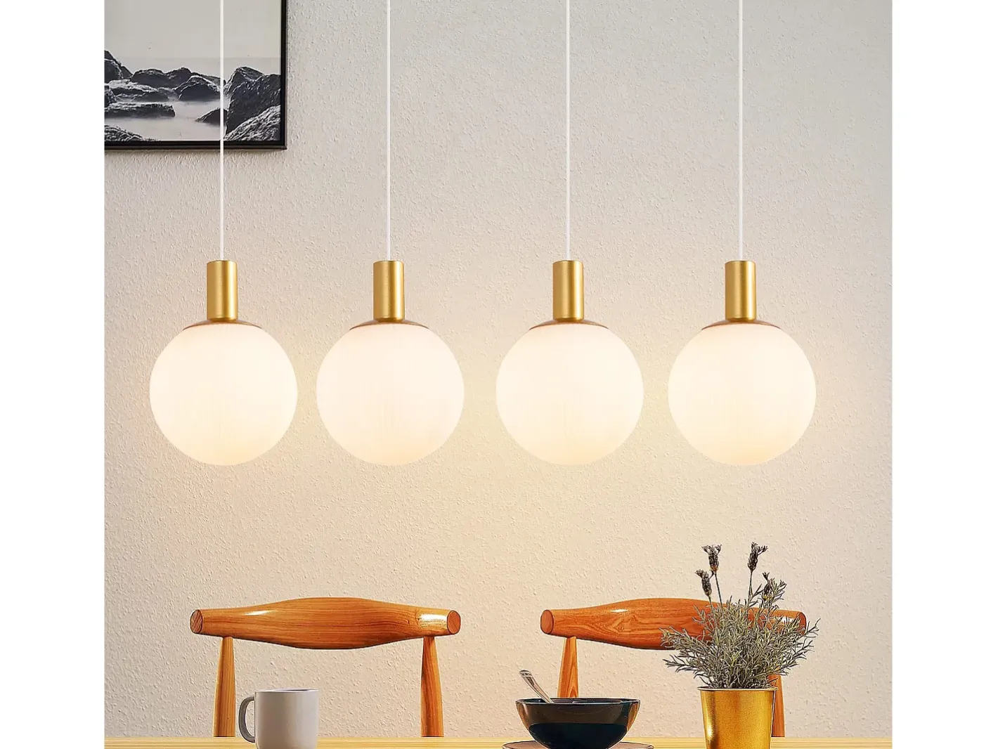 Clearance NETTLIFE Suspensiones de vidrio E27, Suspensión de 4 luces, colgante, Altura regulable, Lámpara colgante moderna Blanco