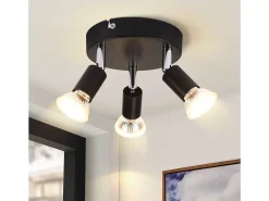 NETTLIFE Plafón-Techo de 3 Focos GU10 de Metal Orientable Estilo Industrial para Interior Cocina Salón Dormitorio Negro