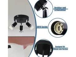 NETTLIFE Plafón-Techo de 3 Focos GU10 de Metal Orientable Estilo Industrial para Interior Cocina Salón Dormitorio Negro