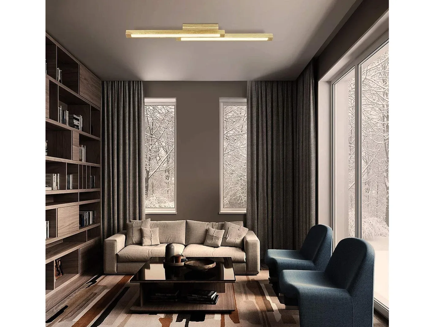Outlet NETTLIFE Techo luminoso LED, madera clara de 90 cm, 3000 K, blanco cálido, lámpara de diseño retro para el dormitorio, para salón, dormitorio, pasillo, comedor. Beige