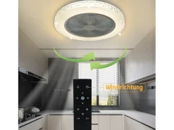 NETTLIFE Plafón-Ventilador de techo LED con control remoto, silencioso, 48,5cm, ajustable, temporizador, cristal, para salón/dormitorio. Blanco