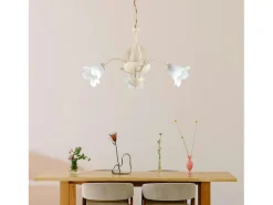 Lámpara Suspendida-Olga - Lámpara de araña con cristal alabastro y acabado oro antiguo, 3 luces Ø60 cm Marfil