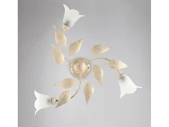Olga - Lámpara de techo en hierro lacado marfil con decoración. Difusores de oro antiguo y cristal d. 14 alabastro blanco 3 luces H.20 - Ø67 Dorado Sale