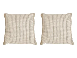 OZAIA Pack de 2 cojines de lana 100% hechos a mano - 60 x 60 cm - Marfil y gris - DIOULA Gris / Marfil Clearance