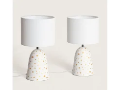 Ledkia Lámpara De Mesa-Pack de 2 Lámparas de Mesa Cerámica y Tela Argua Marfil