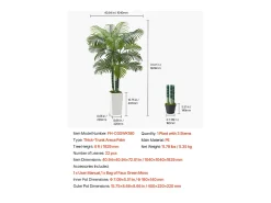 Planta Artificial-Palmera Artificial Areca SucceBuy, 1,8 m, Planta Artificial Tropical en Maceta Blanca, Falso Árbol Tropical Palmera Areca Tronco Grueso,para Decoración Verde