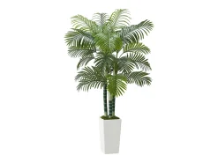 Planta Artificial-Palmera Artificial Areca SucceBuy, 1,8 m, Planta Artificial Tropical en Maceta Blanca, Falso Árbol Tropical Palmera Areca Tronco Grueso,para Decoración Verde