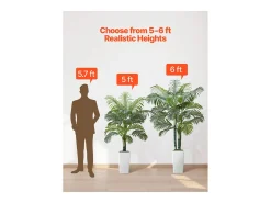 Planta Artificial-Palmera Artificial Areca SucceBuy, 1,8 m, Planta Artificial Tropical en Maceta Blanca, Falso Árbol Tropical Palmera Areca Tronco Grueso,para Decoración Verde