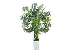 Planta Artificial-Palmera Artificial Areca SucceBuy, 1,8 m, Planta Artificial Tropical en Maceta Blanca, Falso Árbol Tropical Palmera Areca Tronco Grueso,para Decoración Verde