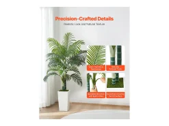 Palmera Artificial Areca SucceBuy, 1,5 m, Planta Artificial Tropical en Maceta Blanca, Falso Árbol Tropical Palmera Areca Tronco Grueso, Planta Falsa para Oficina Verde