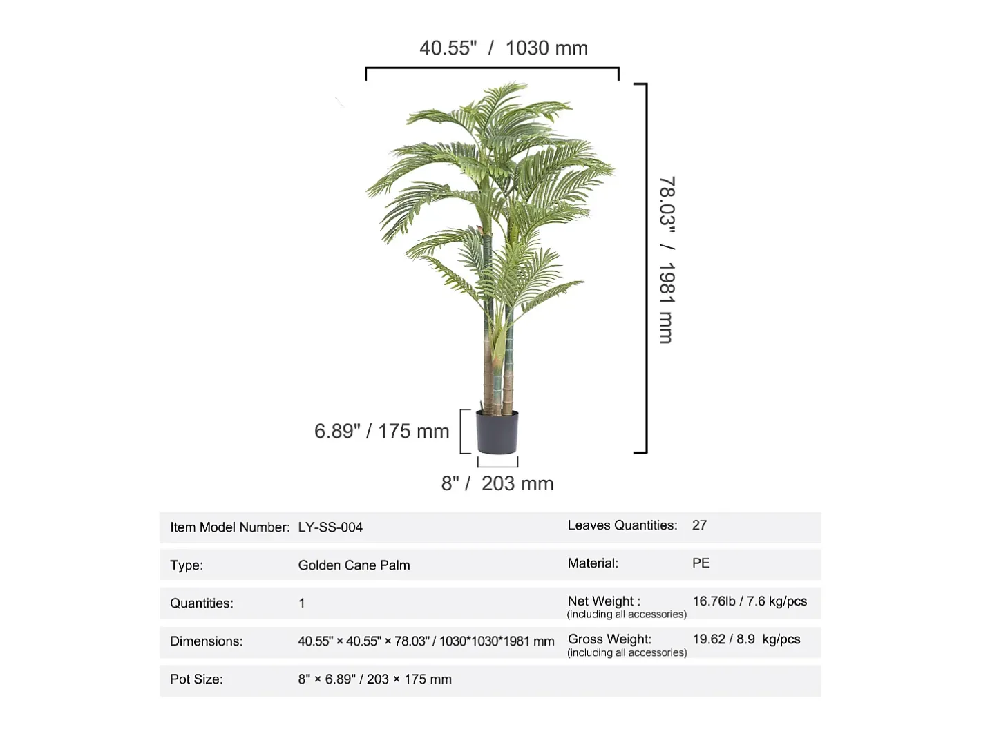Planta Artificial-Palmera Artificial de Caña Dorada de 2 m de SucceBuy, Decoración Vegetal Realista de Imitación Verde