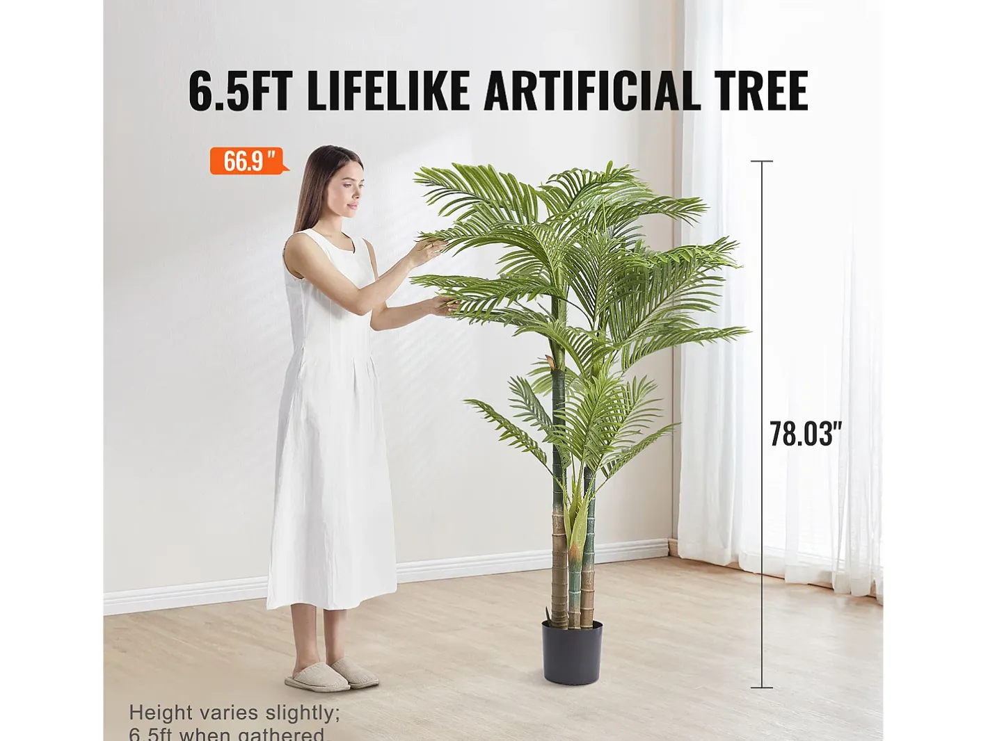 Planta Artificial-Palmera Artificial de Caña Dorada de 2 m de SucceBuy, Decoración Vegetal Realista de Imitación Verde