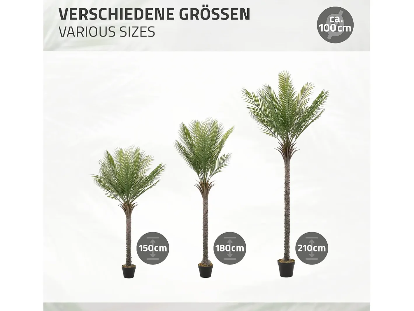 ML-DESIGN Palmera artificial de 150 cm, planta artificial grande, palmera tropical artificial, planta artificial, planta falsa decorativa Verde Outlet