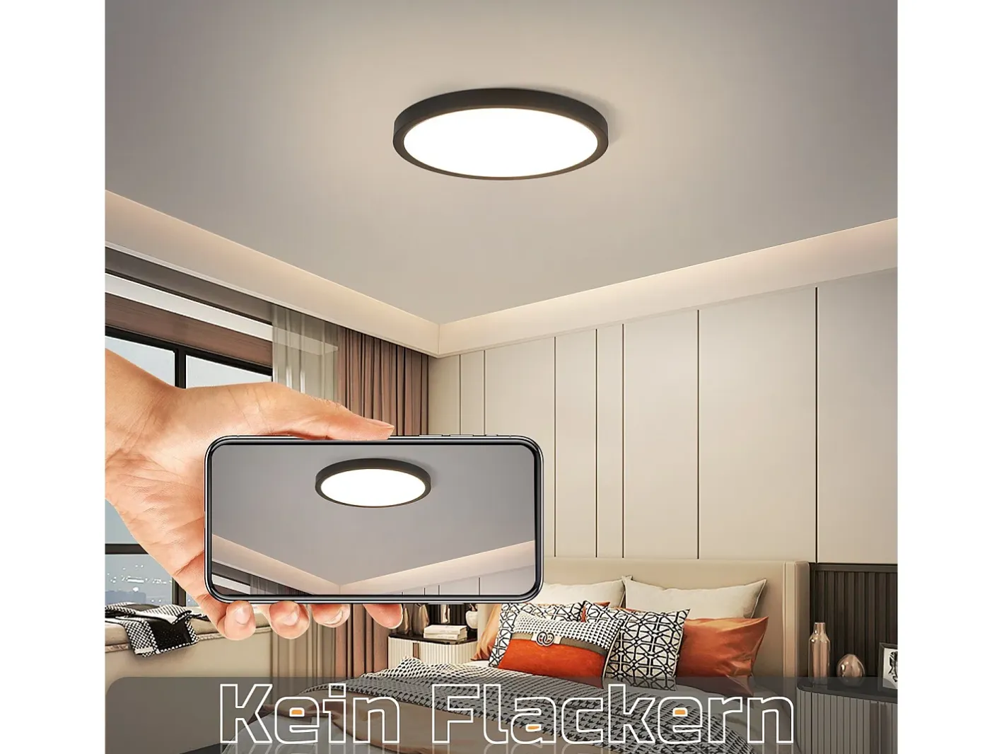 NETTLIFE Plafón-Panel LED , lámpara de techo redonda negra plana, iluminación de techo IP44 LED blanco neutro Negro