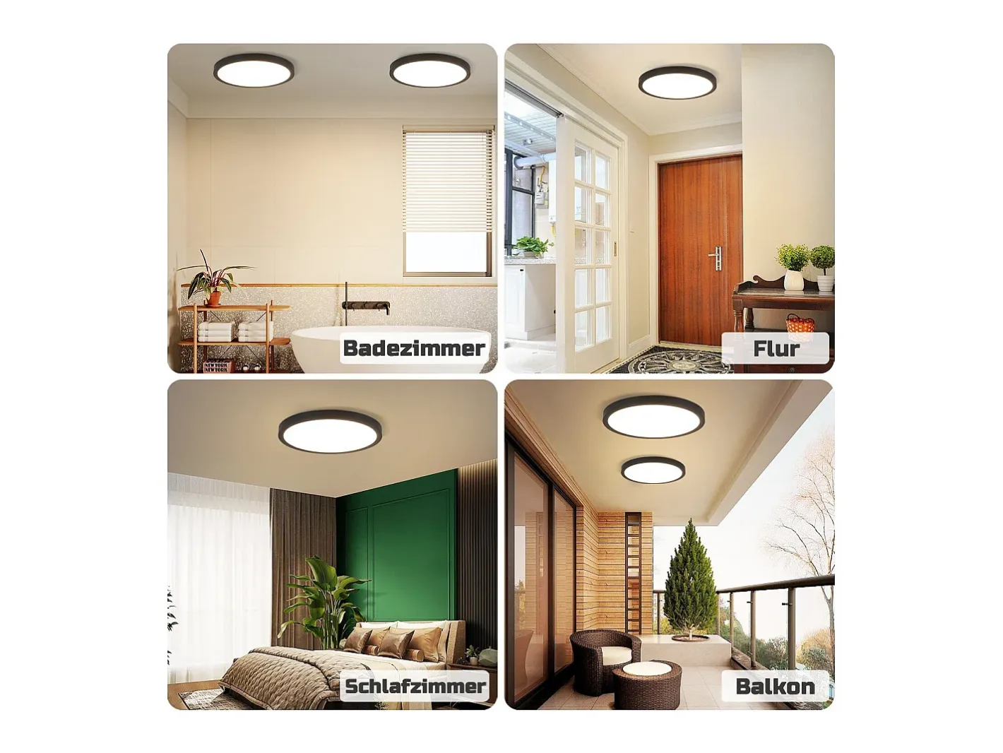 NETTLIFE Plafón-Panel LED , lámpara de techo redonda negra plana, iluminación de techo IP44 LED blanco neutro Negro