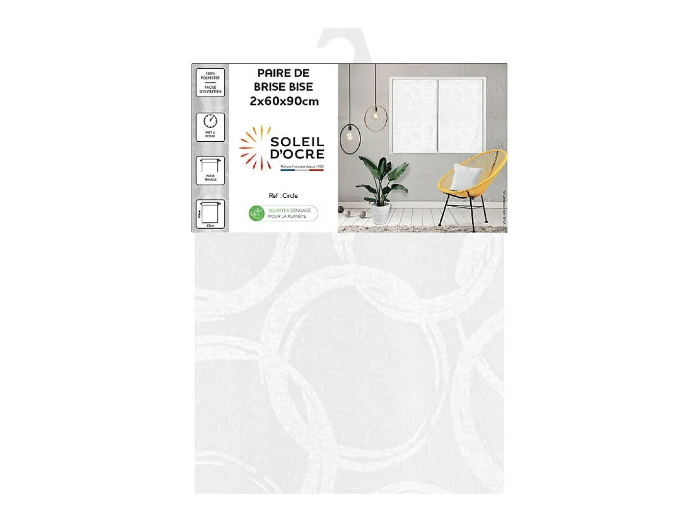 Sale Soleil d'ocre Par de visillos para ventana 60x90 cm CIRCLE, por Blanco